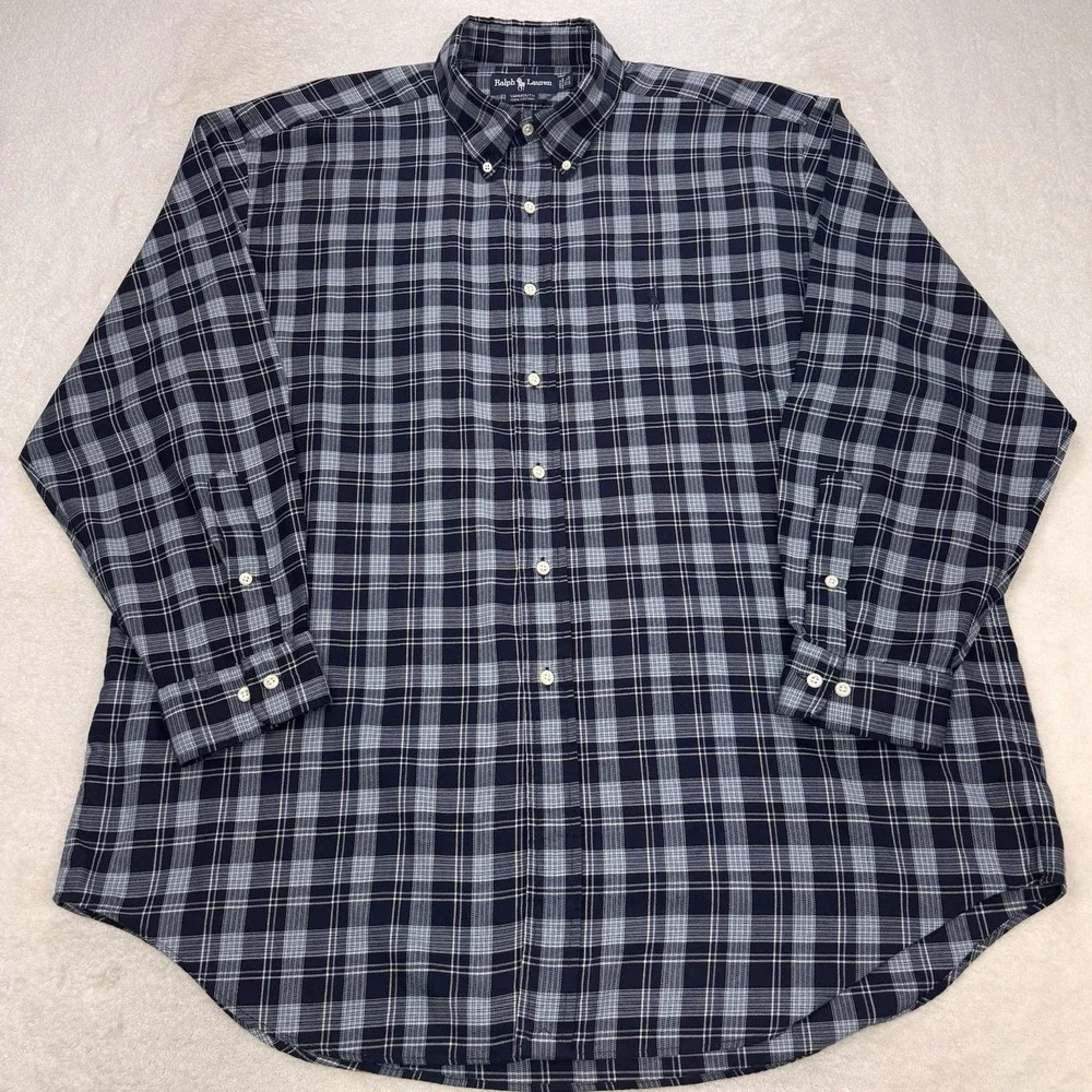 Polo Ralph Lauren‎ Yarmouth Shirt 17.5 34/35 Black Blue Glen Plaid LS